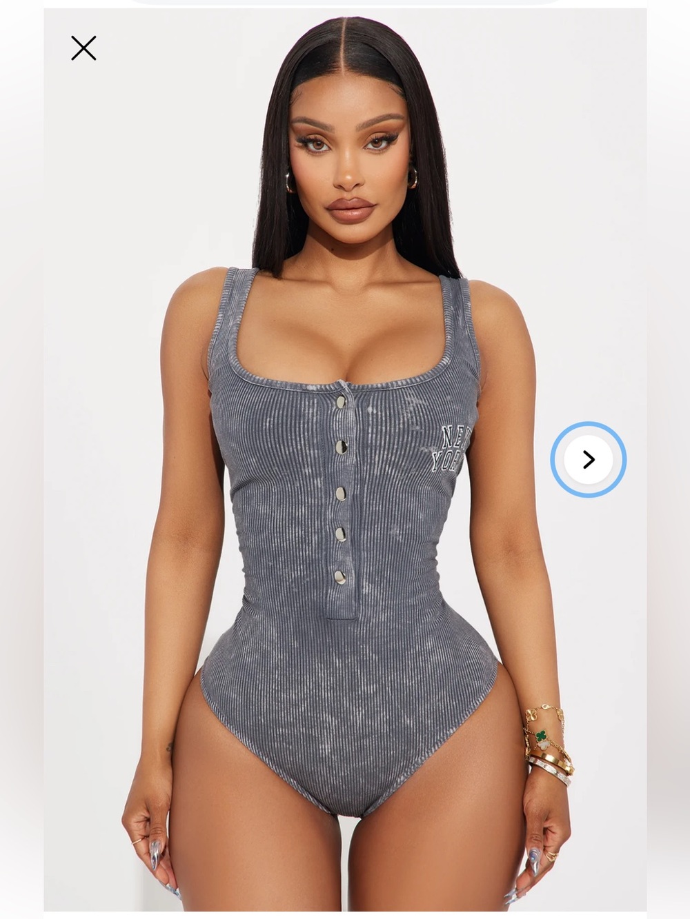 Fashion Nova Charcoal Ribbed Button-Front Bodysuit